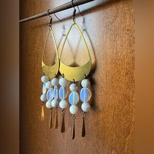 Chic Gold and White Dangle Earrings